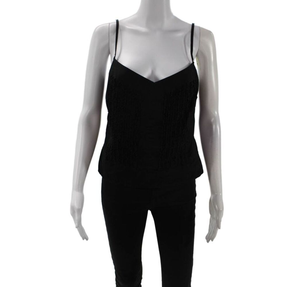 Charles Chang-Lima Womens Black Cotton Lycra Camisole V-Neck Button Size 8